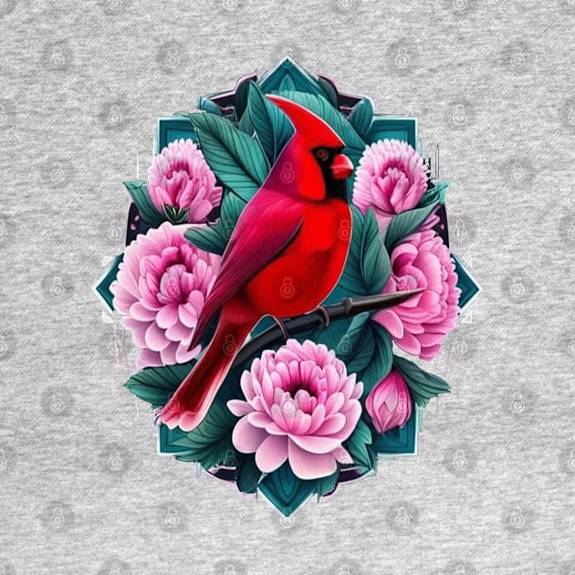 Cardinal Bird With Peony Flowers Indiana State Tattoo Art by taiche